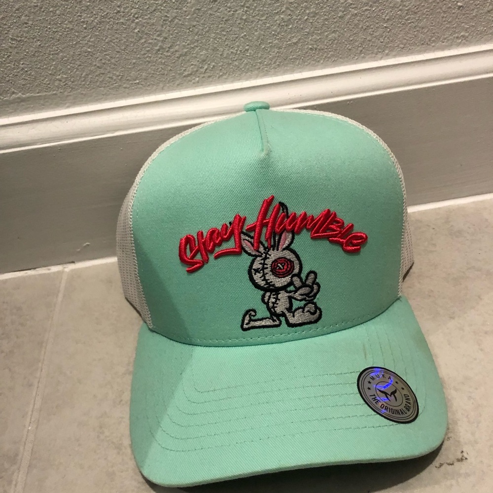 Mint Green and Red Trucker Hat Embroidered Design